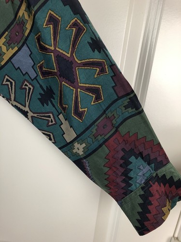 Vintage Structure 100% Silk Mens Aztec Silk Shirt Button Down Size S - Picture 6 of 13
