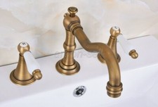 Antique Brass Widespread 3 Holes Bathroom Basin Faucet 2 Handles Sink Mixer Tap