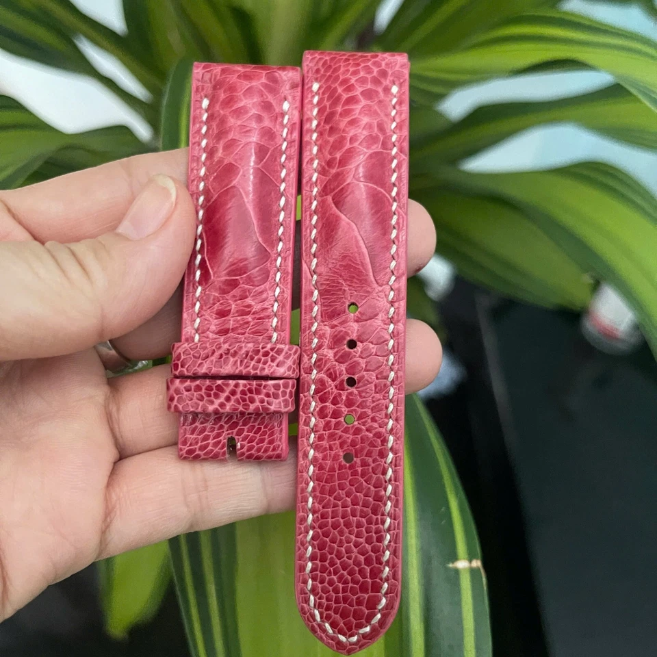 22mm/20mm Acolchado Rosa Genuino Pata de Avestruz CUERO CORREA DE RELOJ Foto 2 de 4