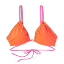Women's Strappy Ring Detail Colorblock Bikini Top Shade Shore Orange Size 34B