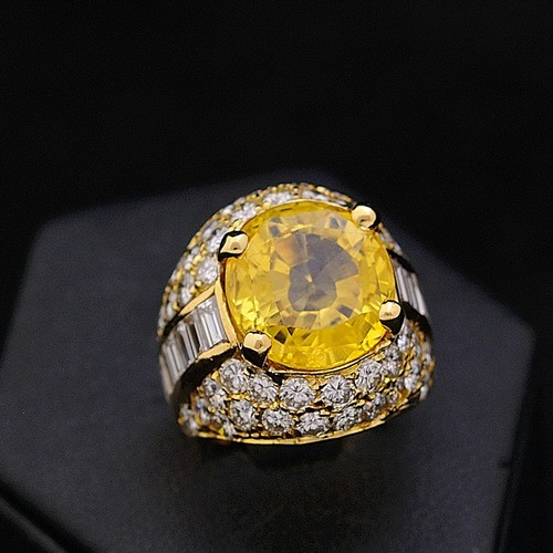 Anneau Soleil en or Jaune 18KT Diamants 1.92 CT Et Topaze Jaune 6 CT Certifié - Photo 1/4