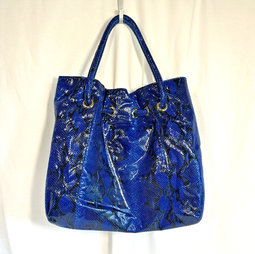 Gianni Bini handbag Tote Lap Top Bag Gym Blue and Black emboss Snakeskin Y2K