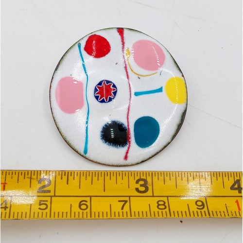 Colorful Abstract Art Brooch Pin OOAK Round White Polka Dots Artisan Jewelry - Picture 3 of 7