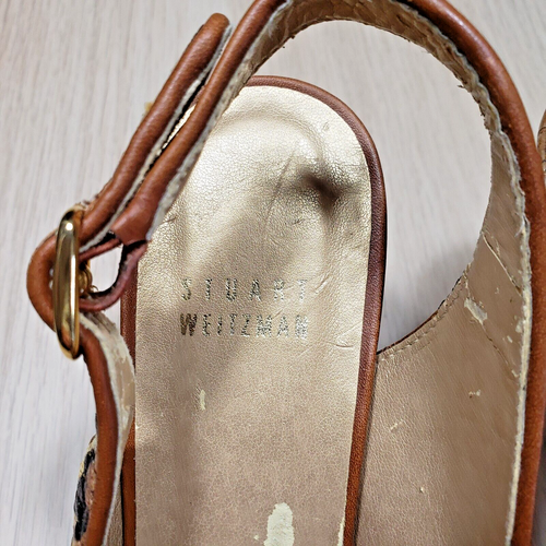Stuart Weitzman cork wedges with leopard print and raffia design. Size 7.5M - Picture 9 of 21