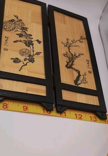 Vtg Table Top 4 Panel Asian 2 Sided Floral/Bird Folding Screen Divider 9"× 14" - Picture 6 of 6