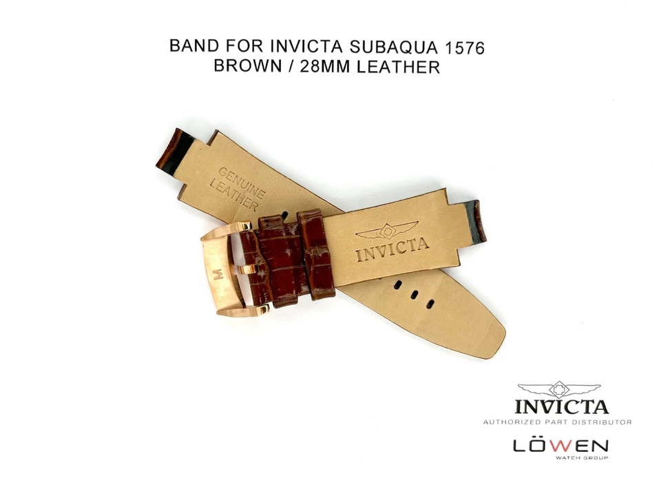 Correa de reloj Invicta Suaqua Noma III modelo 1576 genuina OEM de cuero marrón 28 mm Foto 2 de 3
