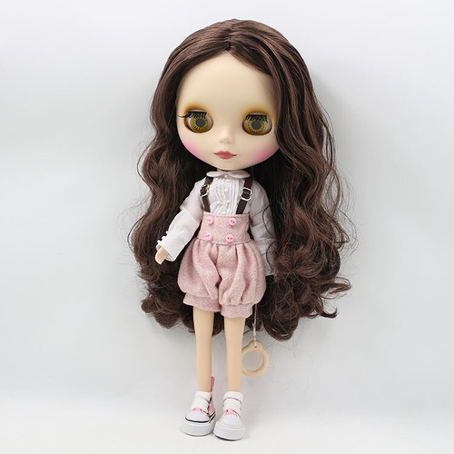 12" Blythe Doll Factory Nude Doll Brown Long Curly Hair Matte Face - Picture 2 of 7