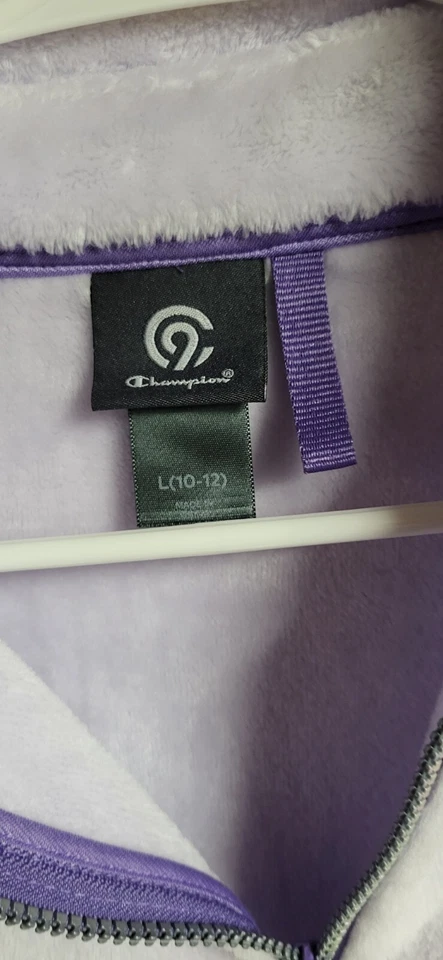 Champion Jacket Girls Large 10-12 White & Purple Fleece Full Zip Thumbholes - Image 3 of 4