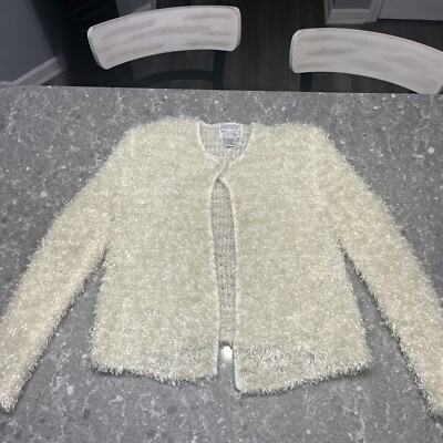 Sideffects Vtg Sweater Size M Cardigan Button Open Front Shag Loop Knit