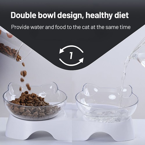 Pet Cat Dog Feeder Feeding Double Bowl Food Water Twin Dishes Elevated Stand - Picture 3 of 9