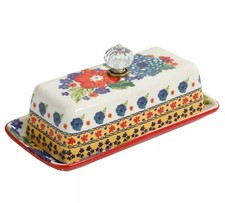 Pioneer Woman ~ DAZZLING DAHLIA ~ Multicolored Floral ~ Covered Butter Dish 
