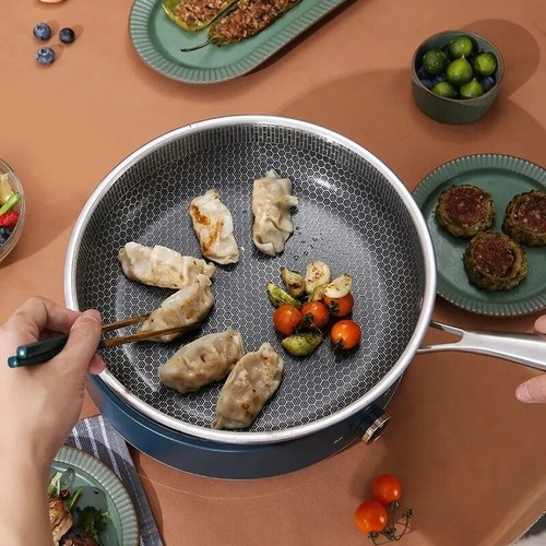 24/26/28cm Frying Pan Stainless Steel 0.23cm Thick 5 Ply Steel Skillet Cooking - Picture 5 of 10
