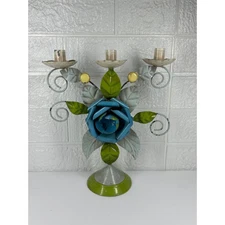 Vintage Candelabra, Tole Flower Candle Holder, Mid Century Italian