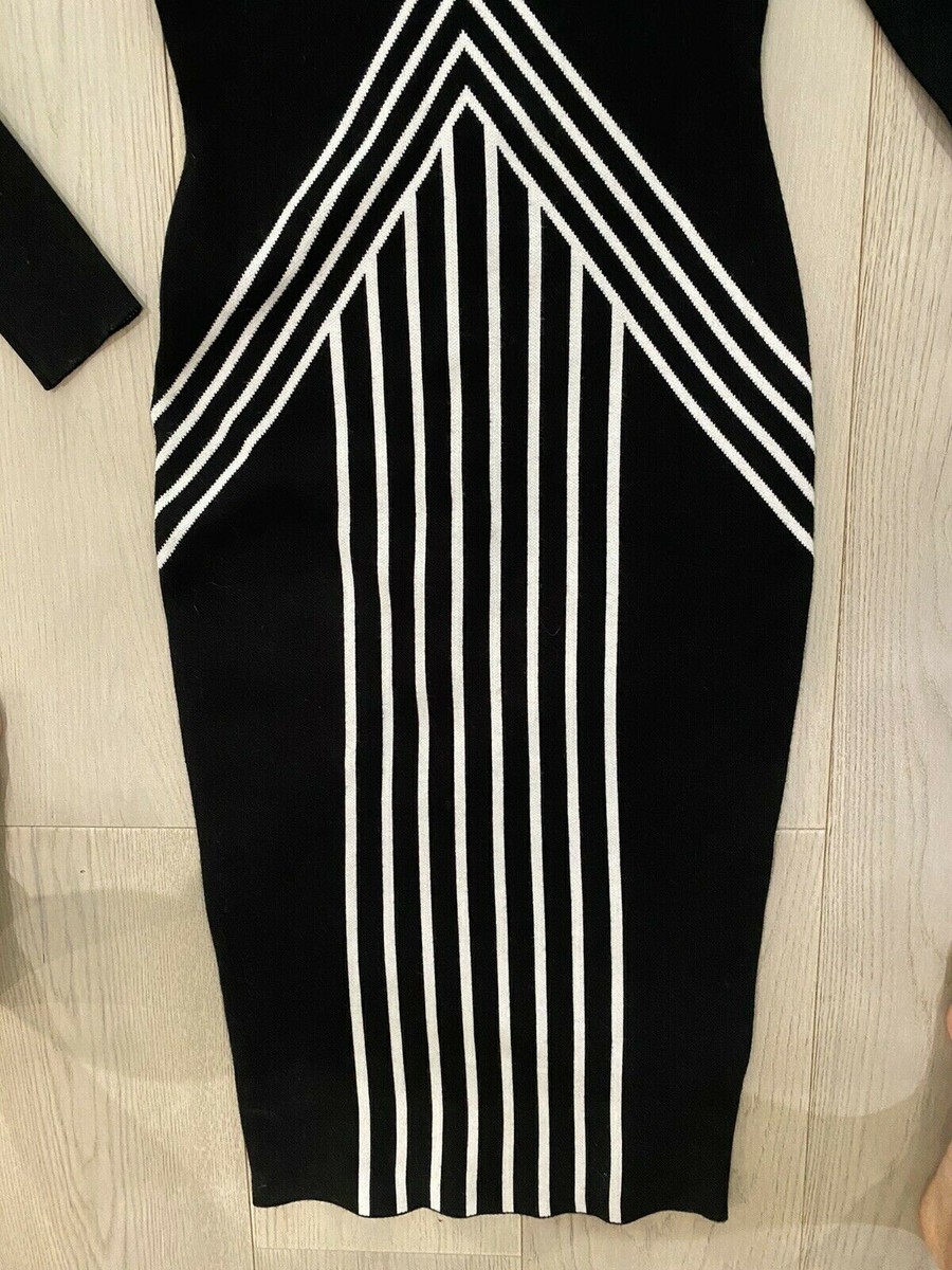 Bodycon Karen Millen Black White Midi Knit Dress XS Stunning | eBay