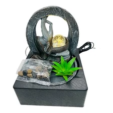 Indoor Waterfall Fountain Teaching Hand Zen Buddha Lighted Tabletop Feng Shui 9"