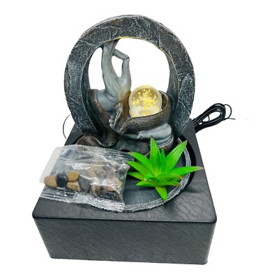 Indoor Waterfall Fountain Teaching Hand Zen Buddha Lighted Tabletop Feng Shui 9''