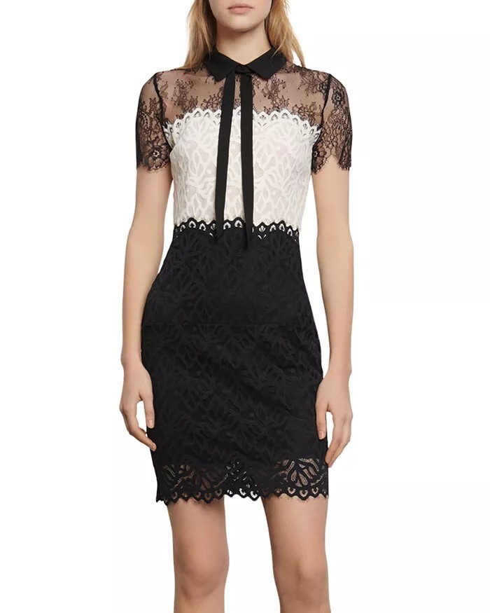 Sandro Paris Rozen Two-Tone Lace Mini Dress Black/White Size 1 | $415_EUC |  eBay