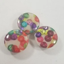 Vintage Sequins Button Covers Clear Lucite Pink Purple Green Snap Backs Lot of 3