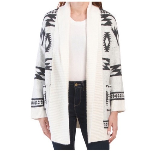 Tahari Women’s Soft Cozy Aztec Shawl Cardigan Grey/White Size Small