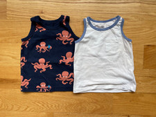 GUC Baby Gap Soft Sleeveless T-Shirt Tank, lot of 2, Octopus and White Blue