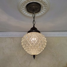 347c Antique vintage 1910's 30's glass ceiling light fixture globe pendant porch