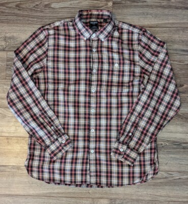Todd Snyder x Albini Italian Fabric Pink Brown Plaid LS Button Down Shirt M EUC