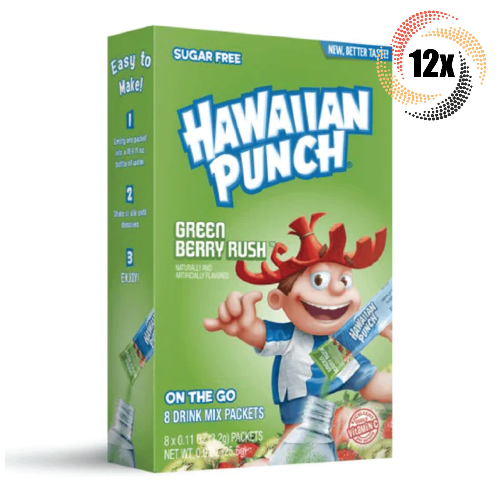12 упаковок смеси для напитков Hawaiian Punch Green Berry Rush | по 8 порций в каждой |9 унций