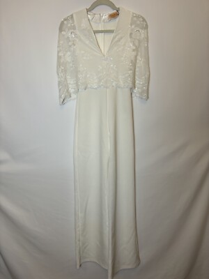 Club L London White Satin Jumpsuit Women’s Size Bridal Look With Lace  Cape NWT