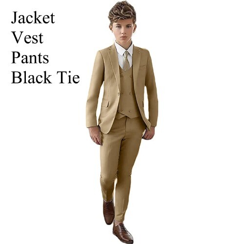 Boy's Suit Set 4 Pieces Blazer Vest Pants Tie Formal Tuxedo Kids Pant Suit - Picture 7 of 45