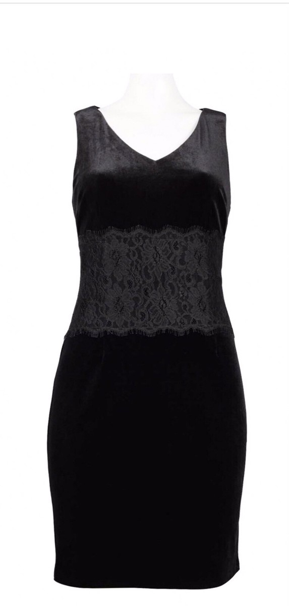 NWT $128 Donna Morgan Cocktail Evening Lace Inset Velvet Sheath Dress SZ 10