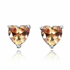 Pretty New Silver Fashion Jewelry 7mm Champagne CZ Heart Stud Earrings