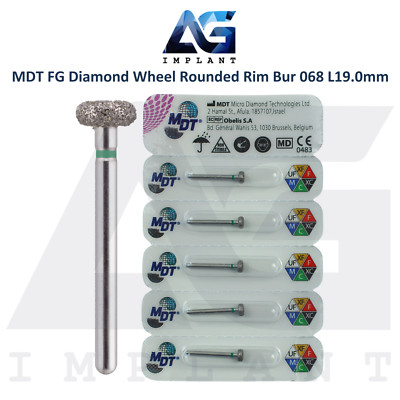 MDT Dental FG Diamond Coated Wheel Rounded Rim Bur 068 L19.0mm Coarse Grit