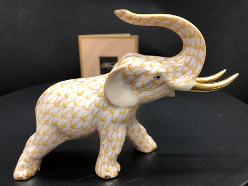 Herend Hungary elephant with tusks butterscotch Fishnet figurine,Brand new Boxed - Picture 8 of 14
