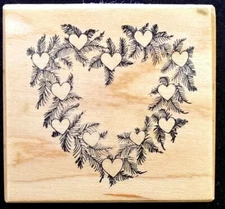 PSX Designs 1993 F-366 Rubber Stamps Heart Shaped Wreath with Pine Branches