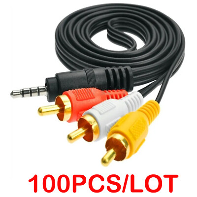 100pcs/lot 1.5M 3.5mm Male Plug to 3 RCA Plug male Audio AV Cable DV TV