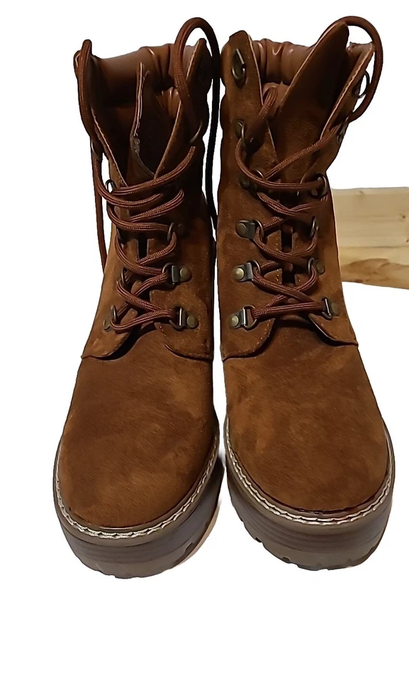 Винтажный 90-х годов Y2K коренастый загрузки коньяк замши кружева богемное гранж хипстер стимпанк ретро - Изображение 2 из 4