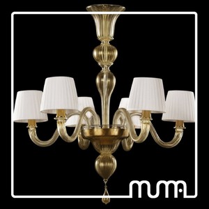 Dettagli su grande lampadario vetro di murano oro 24kt con paralumi, blown murano glass Lampadario vetro di murano
