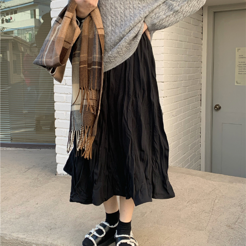 Fashion Casual Pleated Skirt Women Korean Loose High Waist Black Long Skirts - Bild 3 von 13