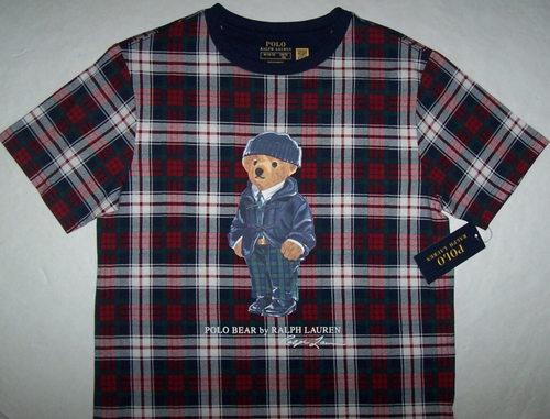 NWT Polo Ralph Lauren Red/Navy/Ivory Plaid POLO BEAR Tee Shirt Boys L 14/16 NICE - Picture 2 of 4