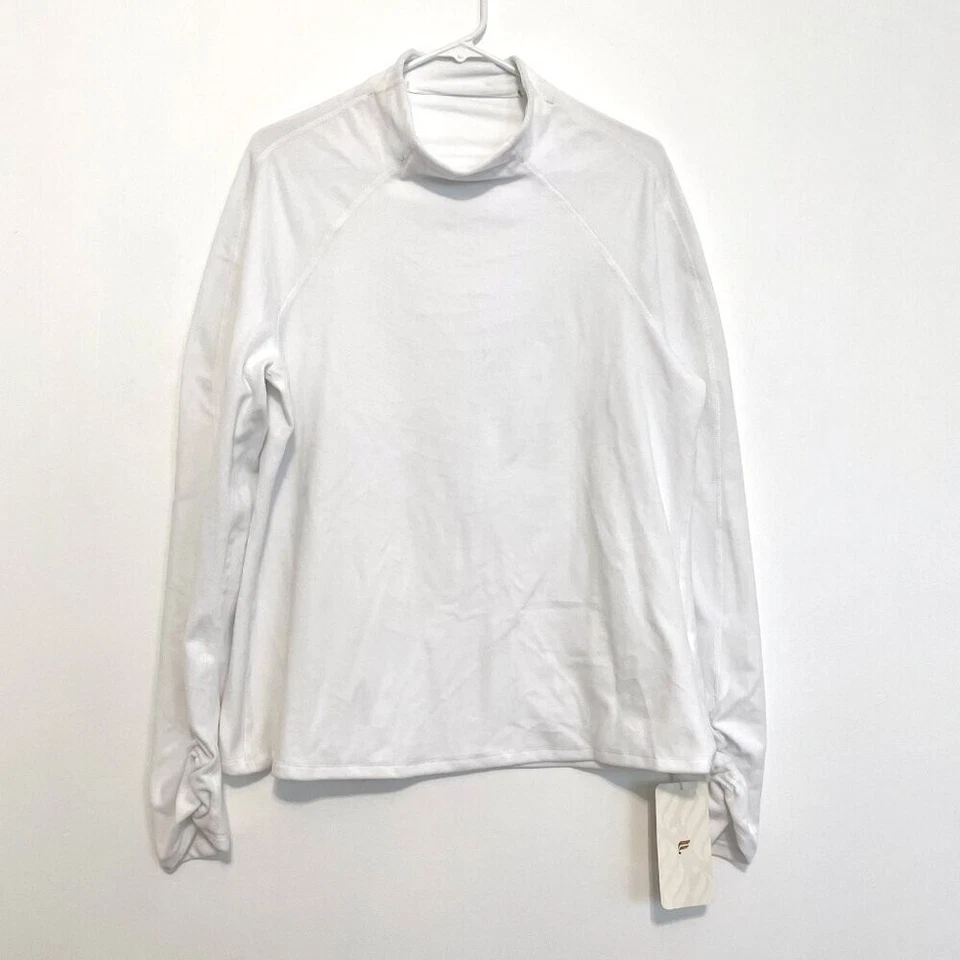 NEW NWT FABLETICS Lexi Ruched Long Sleeve Top Solid White Fleece Funnel Neck XXL - Image 2 of 4