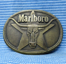 Cowboy Steer Star Belt Buckle Brass Vtg 80s Philip Morris Marlboro Promo .PCB957