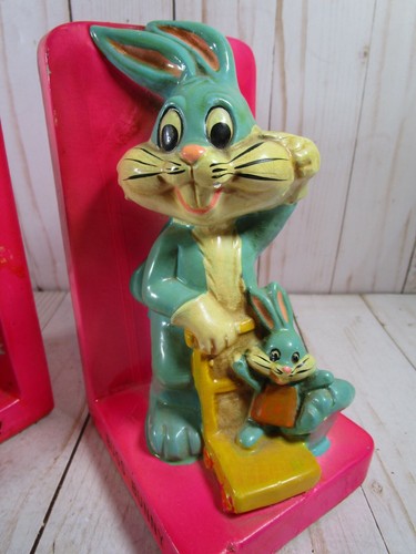 Vintage Looney Tunes Bugs Clyde Bunny Bookends Holiday Fair 1970 Japan - Picture 4 of 8