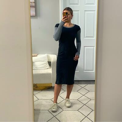 Enza Costa Dress Midi Knit Two Toned Black and Grey | eBay Enza Costa Dress Midi Knit Two Toned Black and Grey | eBay