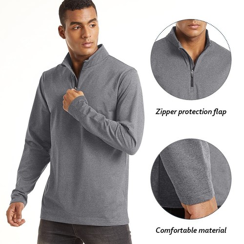 Men's Sport Shirts 1/4 Zip Long Sleeve Fleece Lined Gym Running Workout Pullover - Picture 41 of 48