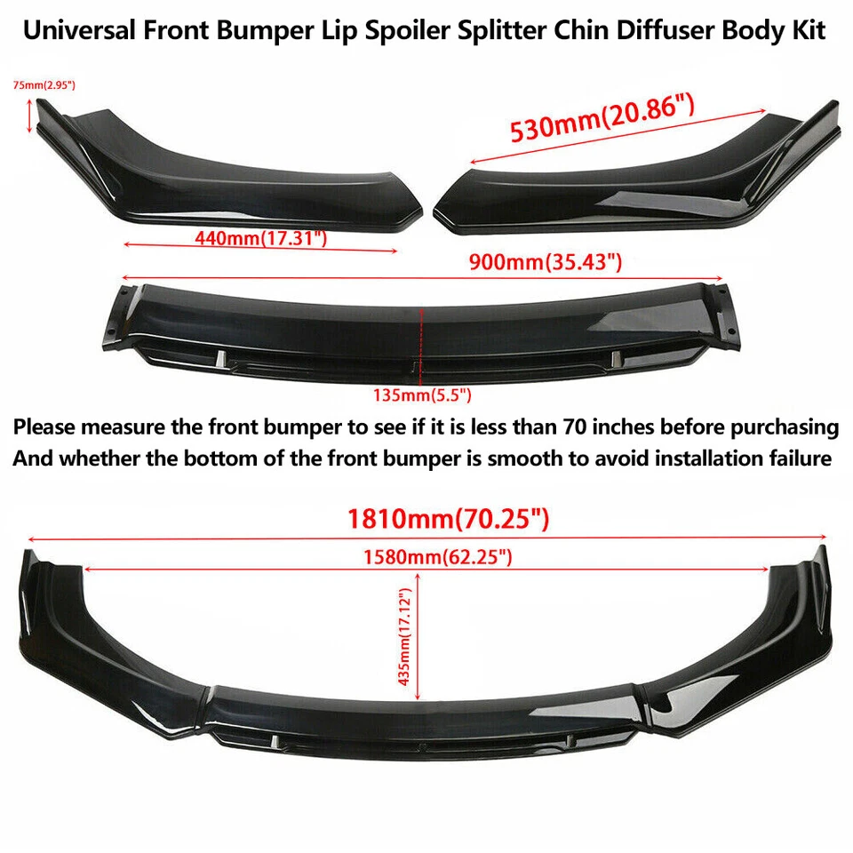 For Volkswagen Arteon Front Bumper Lip Spoiler Splitter Diffuser Gloss Black  - Image 3 of 4