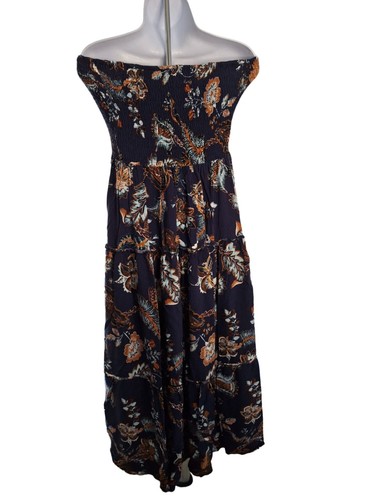 Jance Womens Smocked Midi Dress M Blue Tiered Floral Off Shoulder Cottagecore - Picture 2 of 6