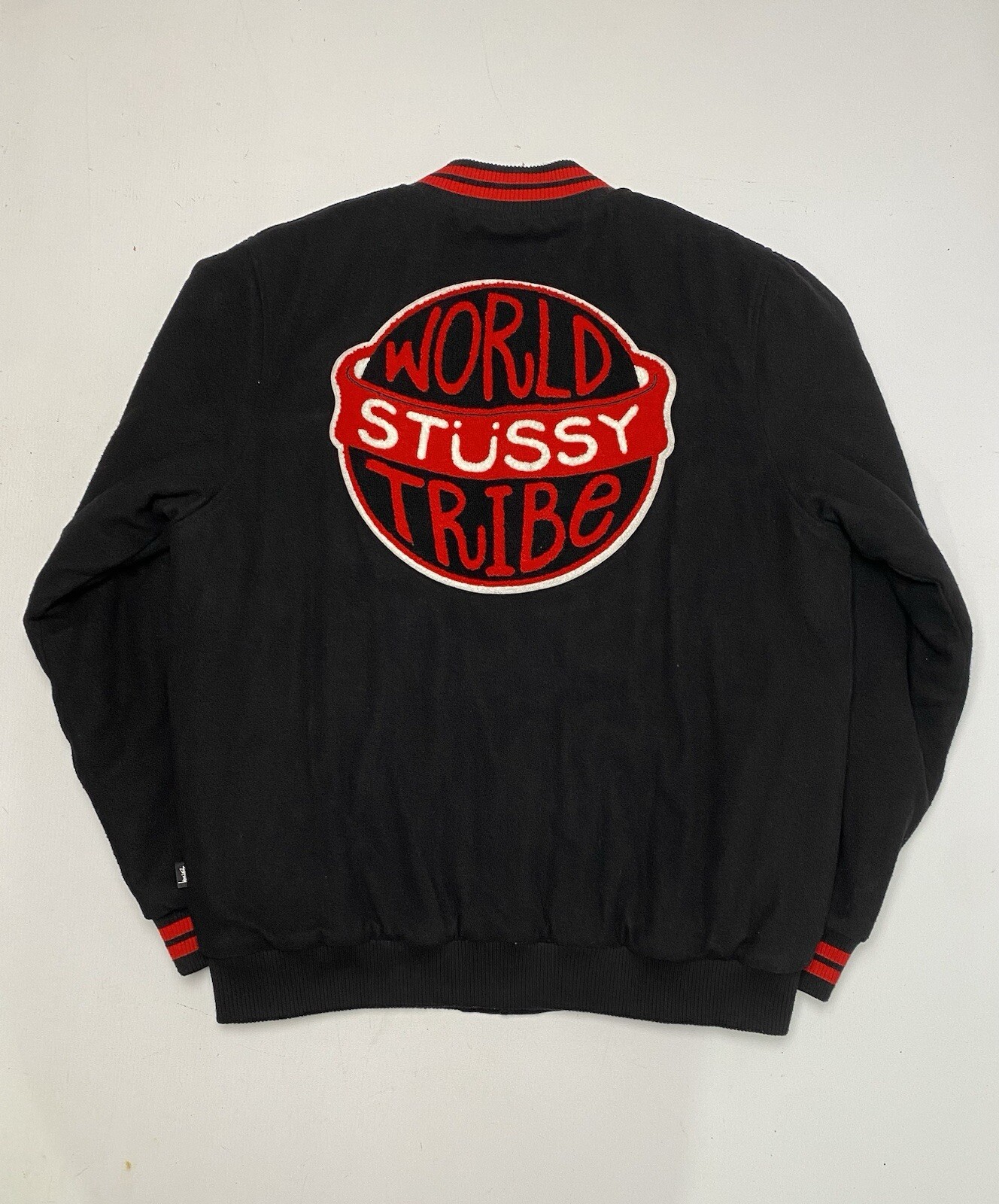 Stüssy Black Red Embroidered Varsity Jacket Size S Preowned