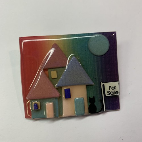 FOR SALE Sign - Signed House Pins By Lucinda Costume Real Estate Brooch Pin