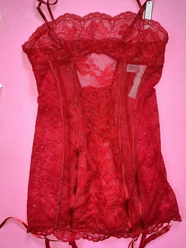 Victoria's Secret 34A BOMBSHELL BRA SET+garter SLIP+dress+ROBE RED SHINE STRAP - Picture 9 of 12