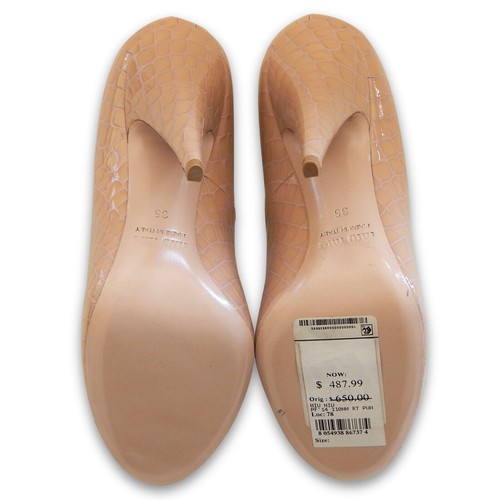 NEW MIU MIU Nude Patent Leather Pumps, Croco Pattern Round Toe, Size 35 - Picture 7 of 8